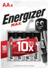 батарейка щелочная aa пальчиковая lr6 energizer max (4 шт)