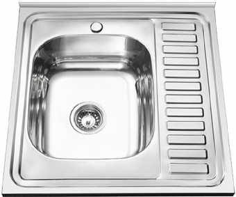 Мойка накладная сталь квадратная 600х600х0.6 мм с крылом левая глянцевая MIXLINE