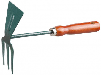 Мотыжка стальная прямая 3 зубца с деревянной ручкой GRINDA