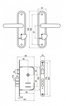 Замок врезной универсальный бронза ОМЕГА ЗВ9.1-02 1