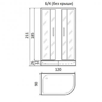 Душевое ограждение Don XL 120х90х26 см MT L RIVER1