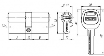 Цилиндровый механизм PUNTO A200 100 мм (40+10+50) SN матовый никель1