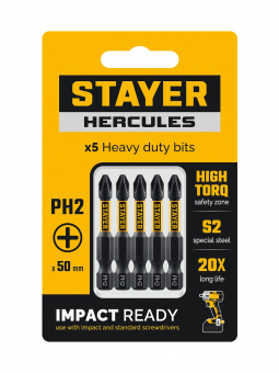Бита РH2 50 мм (5 шт) STAYER Profi Hercules