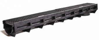 Лоток водостока пластиковый с пластиковой решеткой 1000х135х100 мм DN90 H100 AQUASTOK