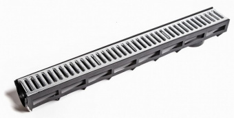 Лоток водостока пластиковый с оцинкованной решеткой 1000х135х100 мм DN90 H100 AQUASTOK2