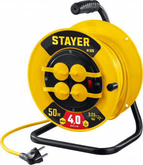 Удлинитель силовой на катушке 4 гнезда 50 м с/з 16А ПВС 3х2,5 мм STAYER Profi M 325