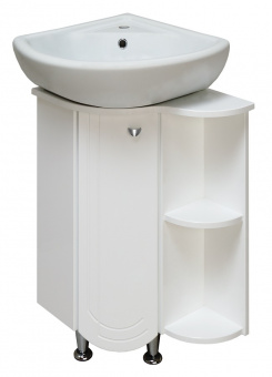 Тумба Бис 55 белая правая угловая с раковиной Элегия 46 RUNO