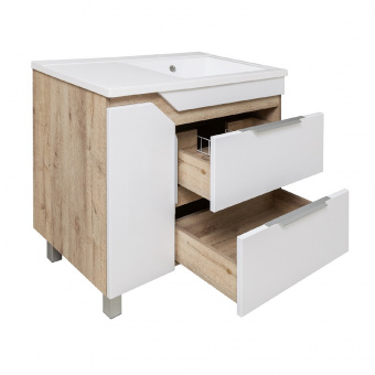 Тумба Родос 85 белая левая с раковиной Gamma 85 c левым крылом RUNO2