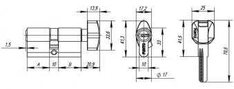 Цилиндровый механизм с вертушкой PUNTO Z402  60 мм (25+10+25) PB латунь1