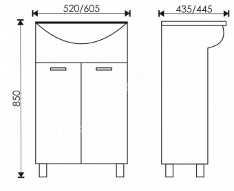 Тумба 600 мм напольная Ника белая с раковиной Уют 60 EVAGOLD1