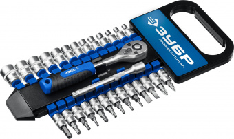 Набор торцевых головок с трещоткой 1/4" 28 предметов ЗУБР Профи ТМ-28