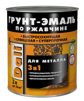 Грунт-эмаль гладкая по ржавчине серый графит 2 л DALI