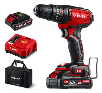 Аккумуляторная дрель-шуруповерт ударный ЗУБР ДШУ-40-22 20 В 2 Ач