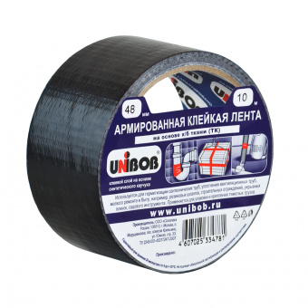 Лента клеящая армированная 48 мм х 10 м черная UNIBOB