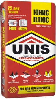 Клей для плитки класс C1T 25 кг UNIS Плюс (48 шт/под)