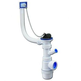 Сифон для кухонной мойки с квадрат переливом, отводом для стиральной маш Элит 70 мм 1 1/2" Вирпласт