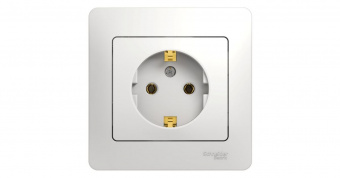 Розетка одинарная скрытой установки с/з 16А белый в сборе SE Glossa