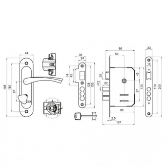 Замок врезной универсальный медь ОМЕГА ЗВ9.1-011