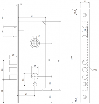 Замок врезной универсальный хром APECS 2200/60-CR1