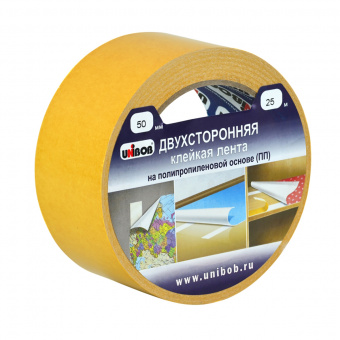 Лента клеящая двусторонняя полипропиленовая 50 мм х 25 м UNIBOB