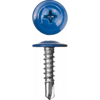 Саморез с прессшайбой сверло 4,2х19 мм синий RAL5005 (66 шт)
