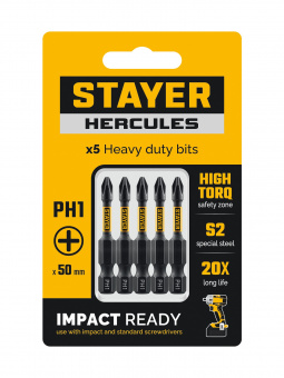 Бита РH1 50 мм (5 шт) STAYER Profi Hercules