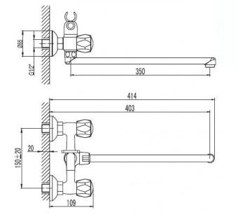 Смеситель для ванны SM060008AA Бэйс SMARTSANT2