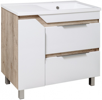 Тумба Родос 85 белая левая с раковиной Gamma 85 c левым крылом RUNO