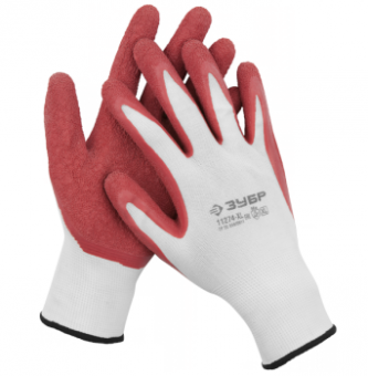 Перчатки трикотажные 15 класс с латексным покрытием L ЗУБР Рельефные