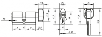 Цилиндровый механизм с вертушкой PUNTO Z402  70 мм (30+10+30) CP хром 1