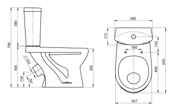 Унитаз-компакт SANTERI Ультра косой выпуск с сиденьем полипропилен антивсплеск1