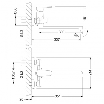 Смеситель для ванны LEMARK Point LM0351C1